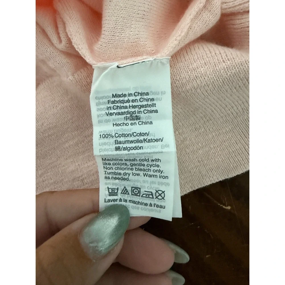 J Crew Peach Pink Cotton V-Neck Cardigan Sweater L Old Money Preppy Lightweight